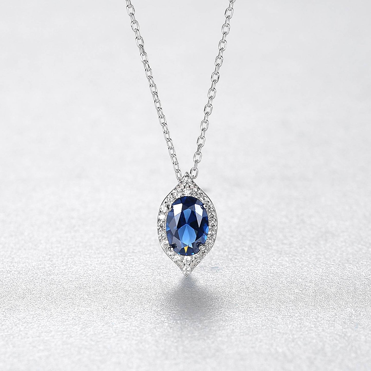 Colier din argint elegant lacrima cu safir albastru si cristale zirconiu cesini cadou