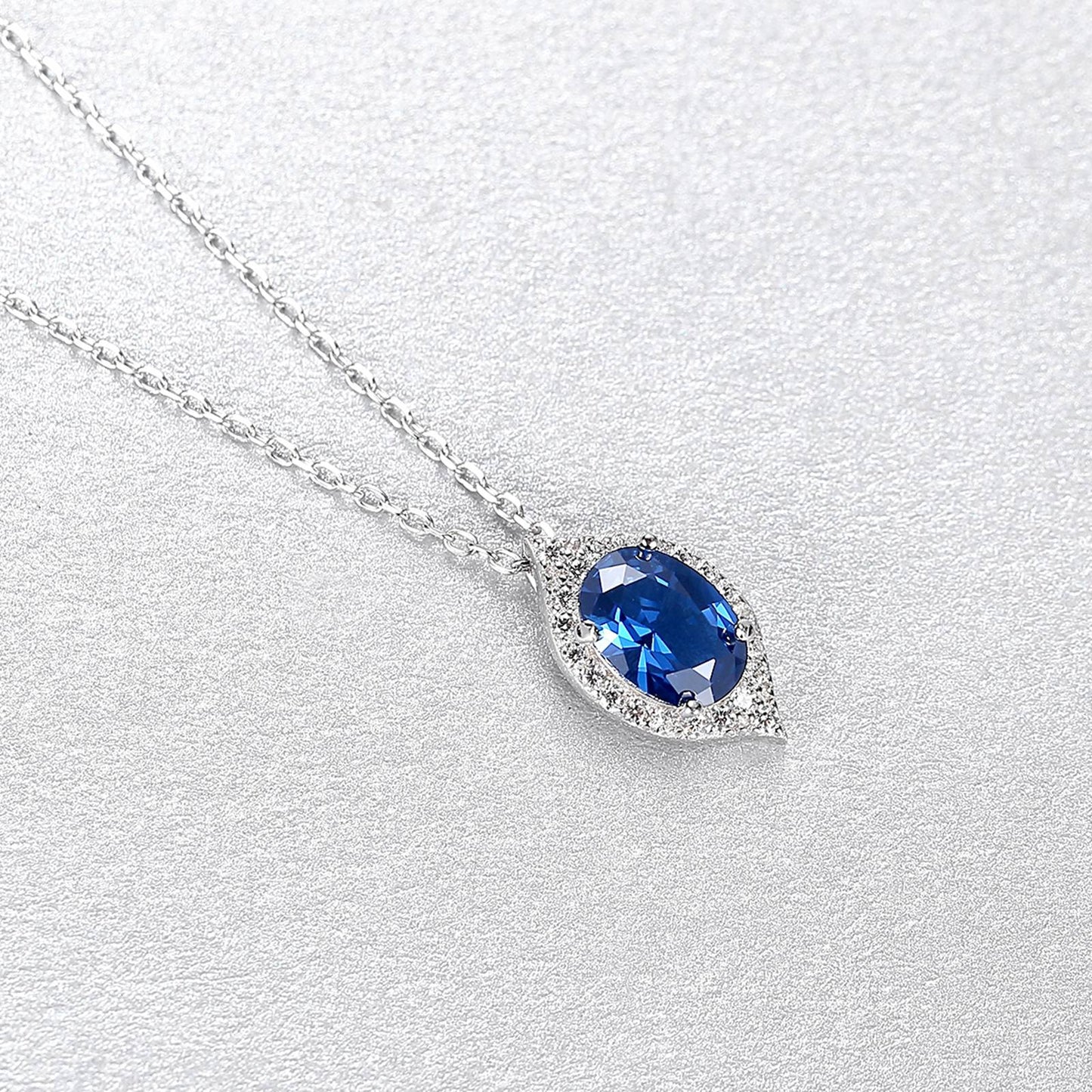 Colier din argint elegant lacrima cu safir albastru si cristale zirconiu cesini femei
