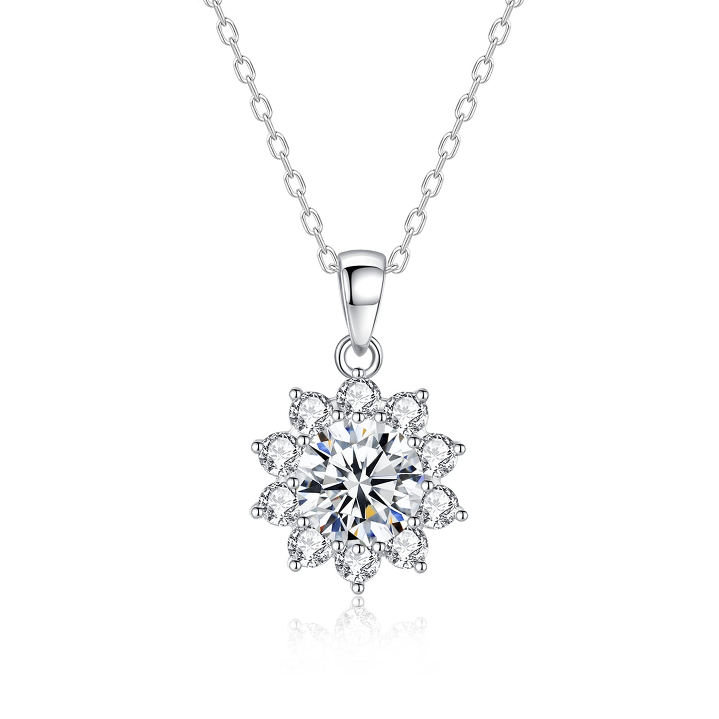 Colier din argint elegant floare cu moissanite cesini