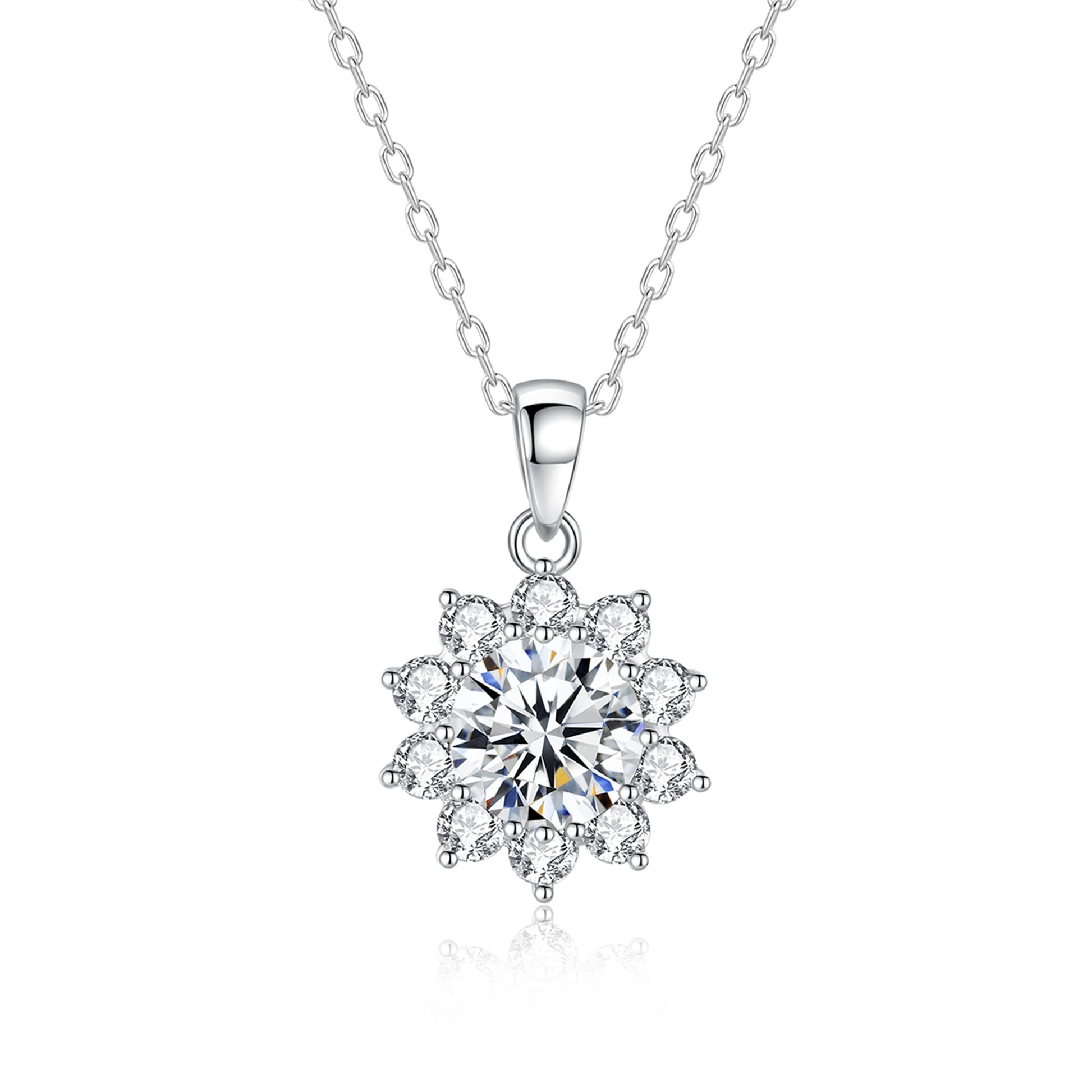Colier din argint elegant floare cu moissanite cesini