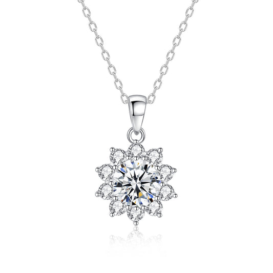 Colier din argint elegant floare cu moissanite cesini