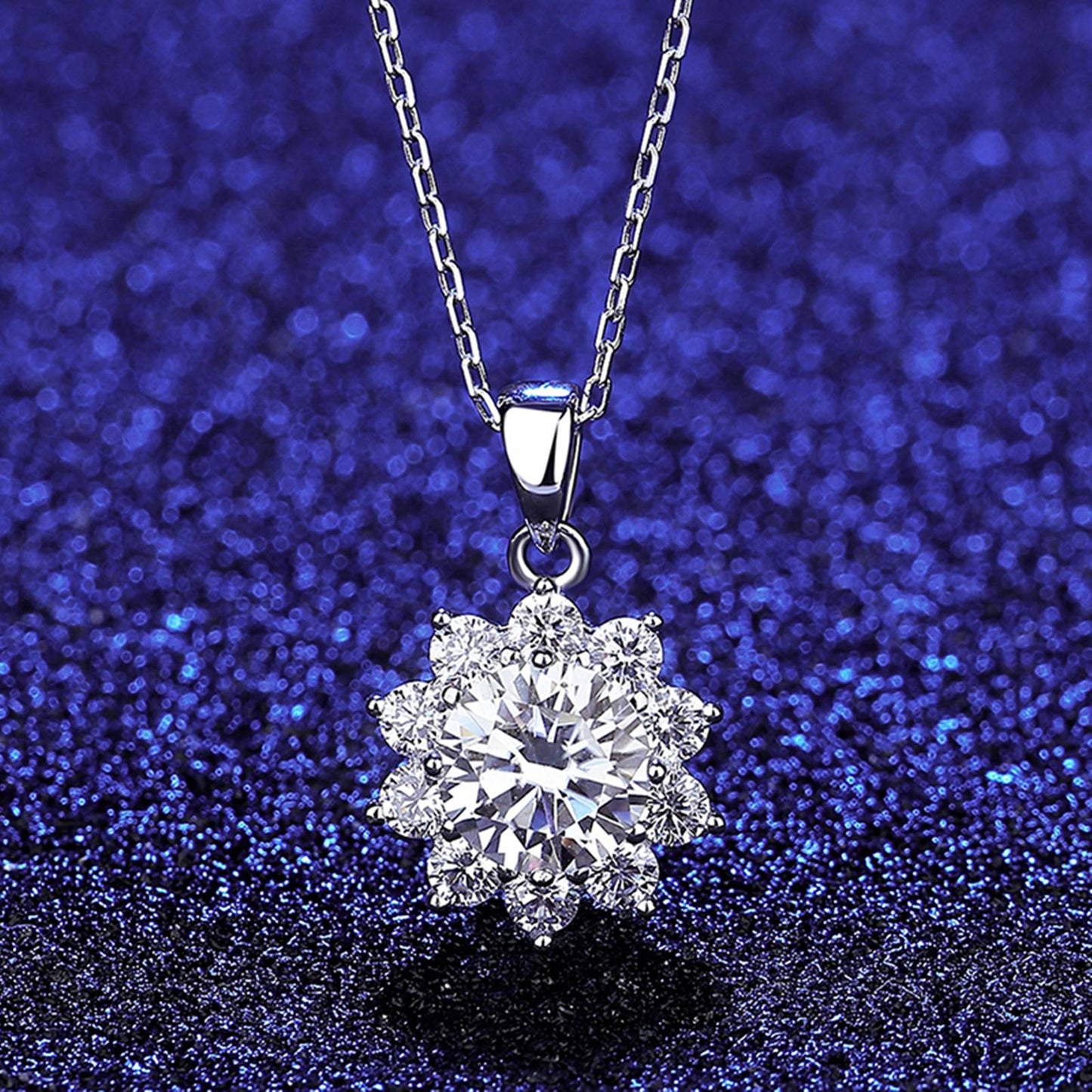 Colier din argint elegant floare cu moissanite cesini cadou