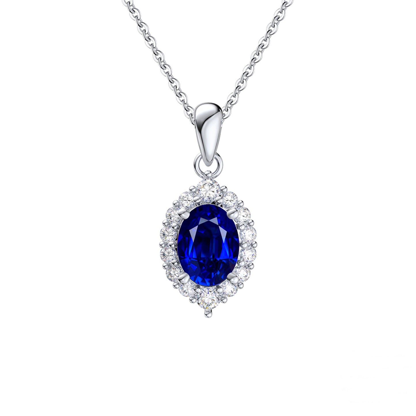 Colier din argint elegant oval cu safir albastru si cristale zirconiu cesini