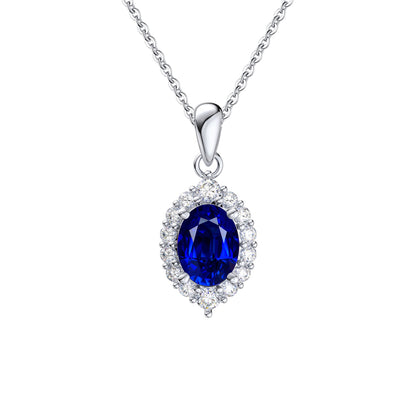 Colier din argint elegant oval cu safir albastru si cristale zirconiu cesini