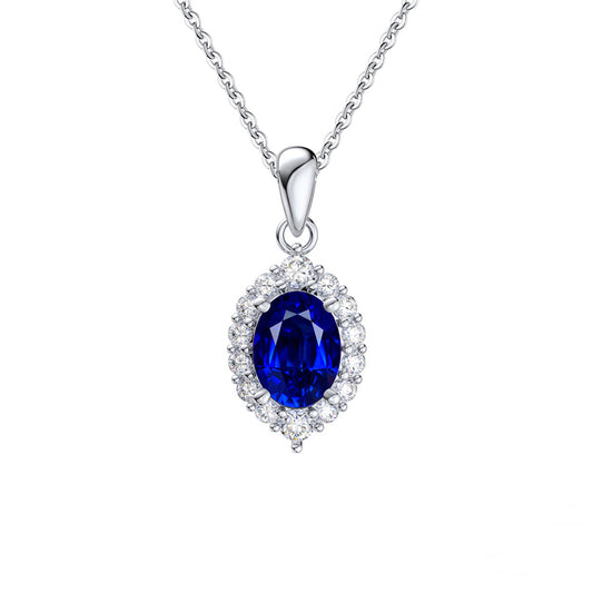 Colier din argint elegant oval cu safir albastru si cristale zirconiu cesini