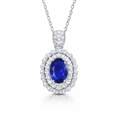 Colier din argint elegant oval cu safir albastru si cristale zirconiu cesini