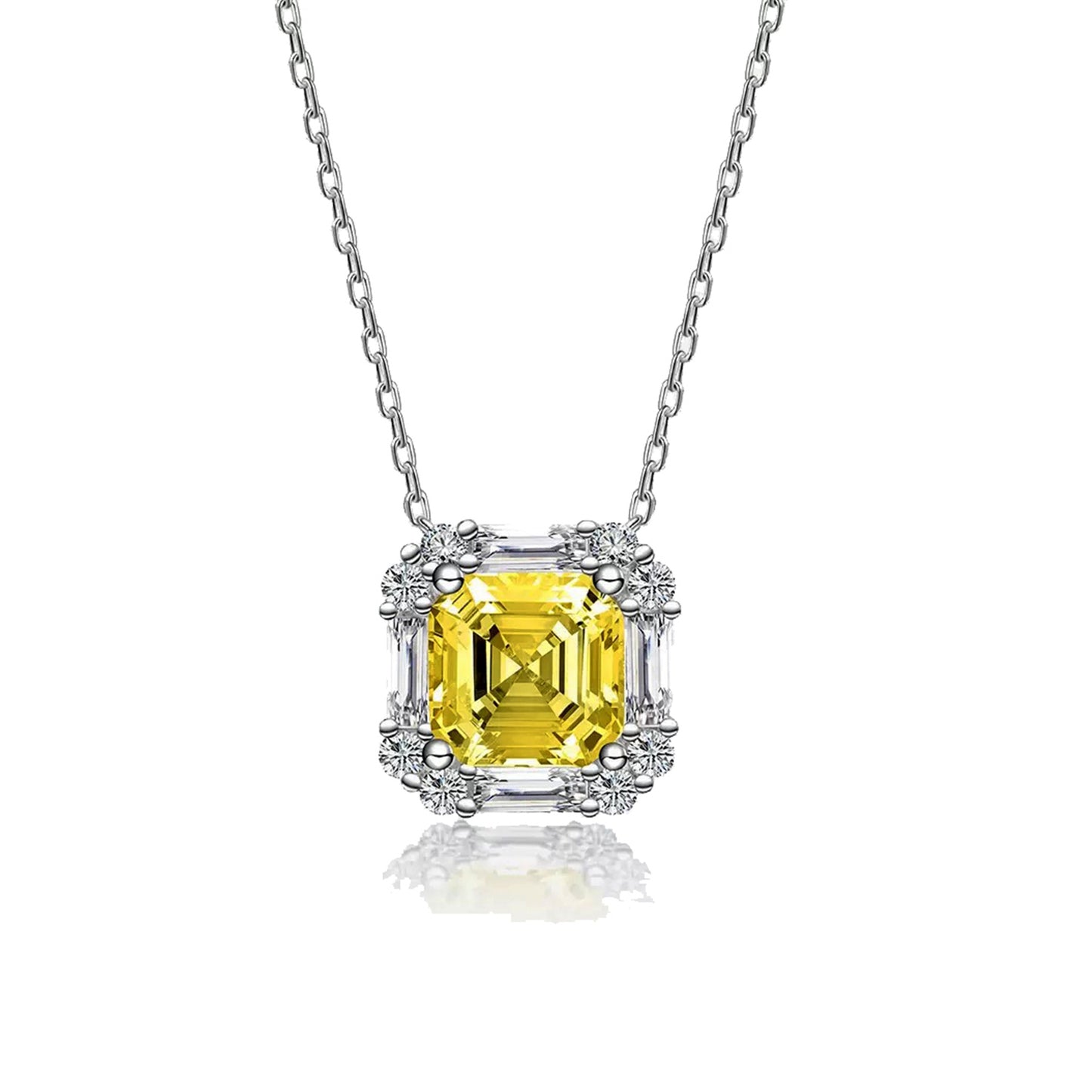 Colier din argint patrat elegant cu citrin si cristale zirconiu cesini