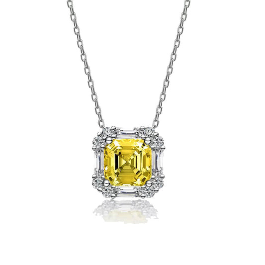 Colier din argint patrat elegant cu citrin si cristale zirconiu cesini