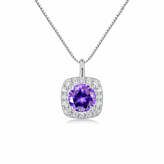 Colier din argint elegant patrat cu safir albastru si cristale zirconiu cesini