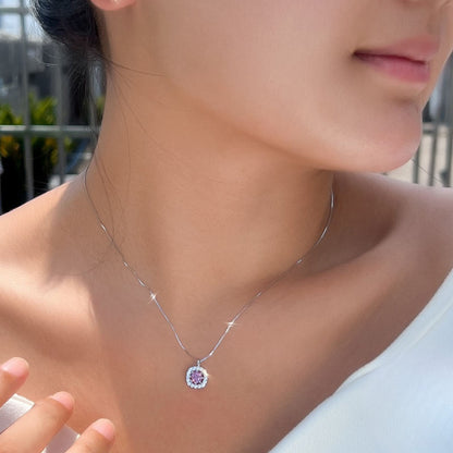 Colier din argint elegant patrat cu safir albastru si cristale zirconiu cesini femei