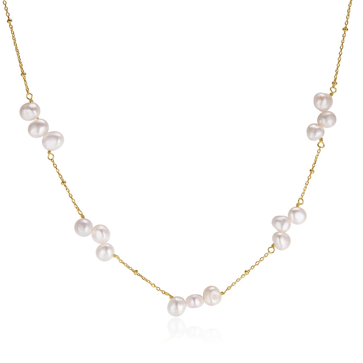 Colier din argint elegant placat cu aur cu perle naturale cesini