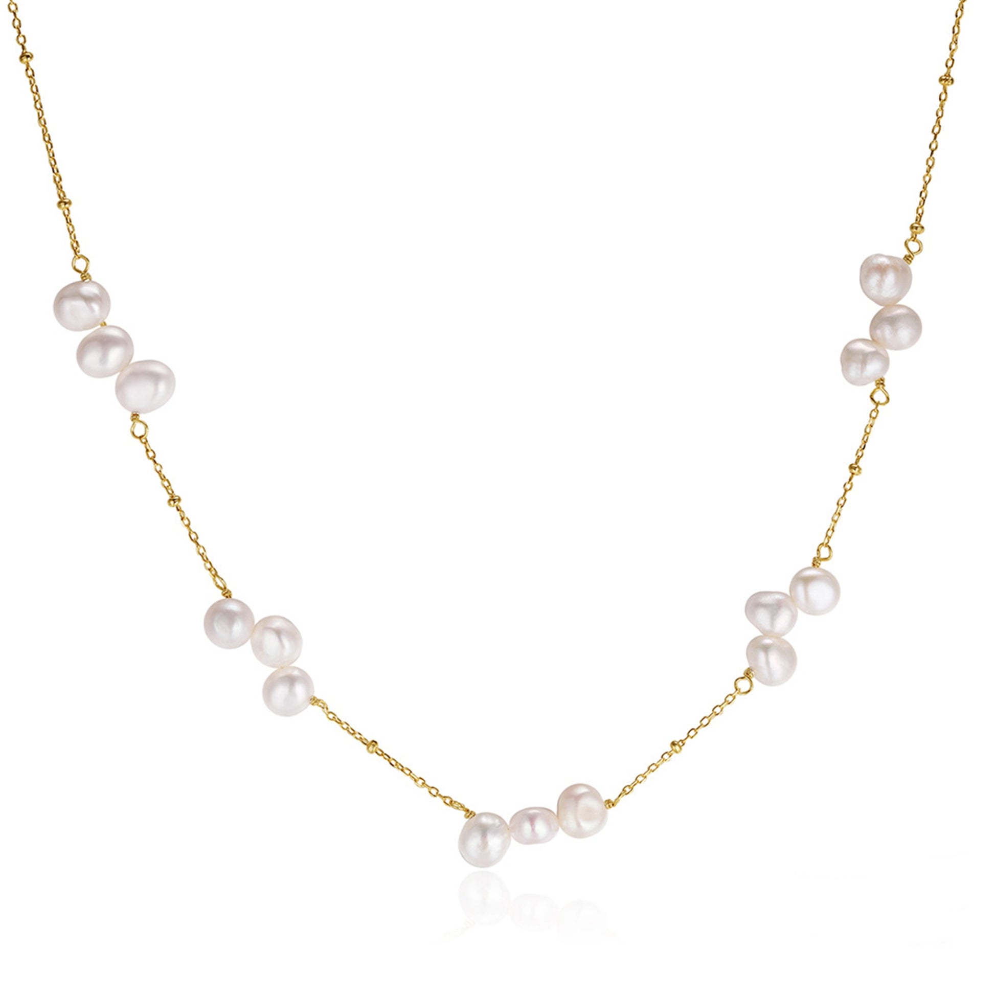 Colier din argint elegant placat cu aur cu perle naturale cesini