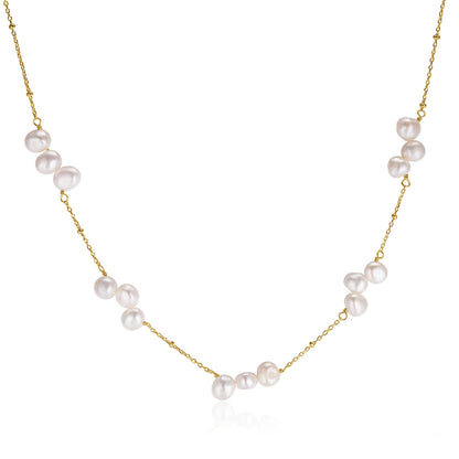 Colier din argint elegant placat cu aur cu perle naturale cesini