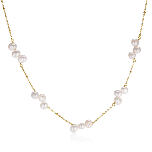 Colier din argint elegant placat cu aur cu perle naturale cesini