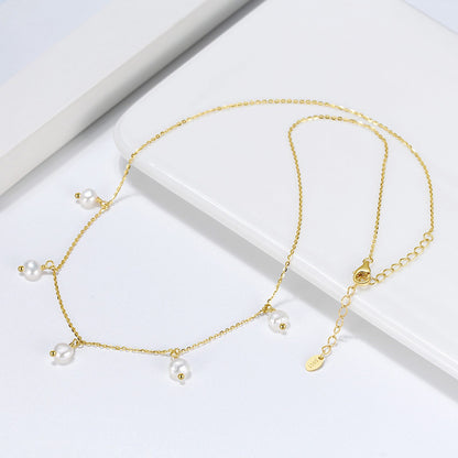 Colier din argint elegant cu perle naturale placat cu aur cesini cadou