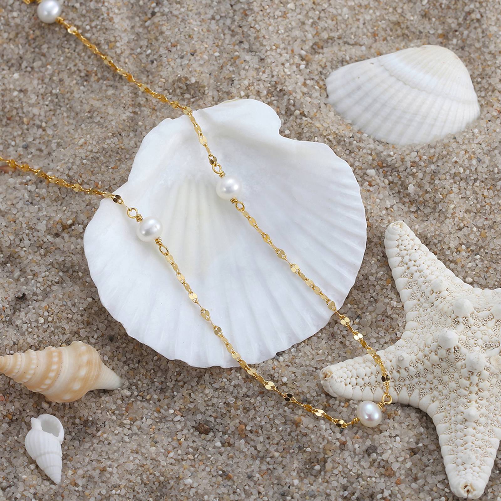 Colier din argint elegant placat cu aur cu perle naturale cesini cadou