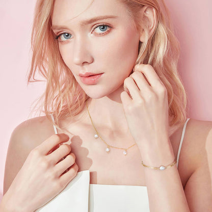 Colier din argint elegant cu perle naturale placat cu aur cesini femei