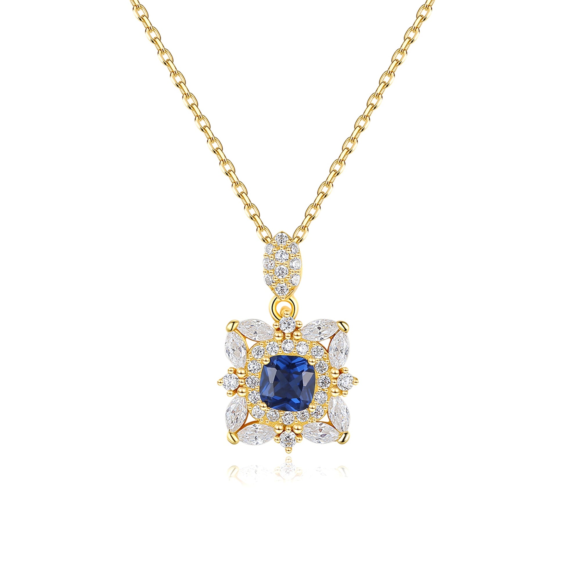 Colier din argint placat cu aur elegant cu safir albastru si cristale zirconiu cesini