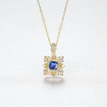 Colier din argint placat cu aur elegant cu safir albastru si cristale zirconiu cesini cadou