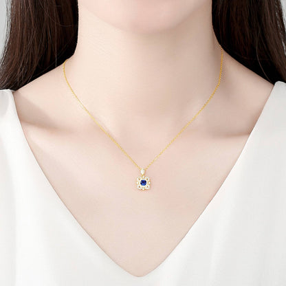 Colier din argint placat cu aur elegant cu safir albastru si cristale zirconiu cesini femei