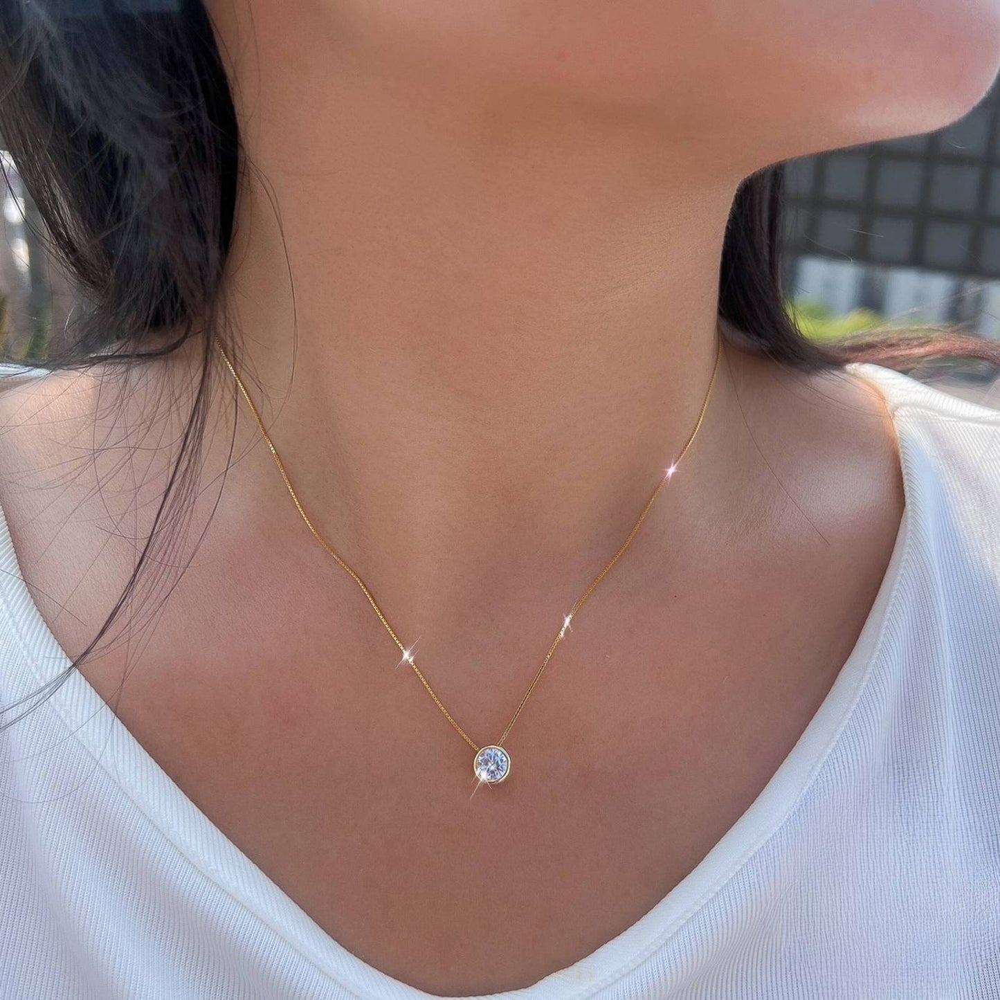 Colier din argint elegant placat cu aur cu cristale zirconiu cesini femei