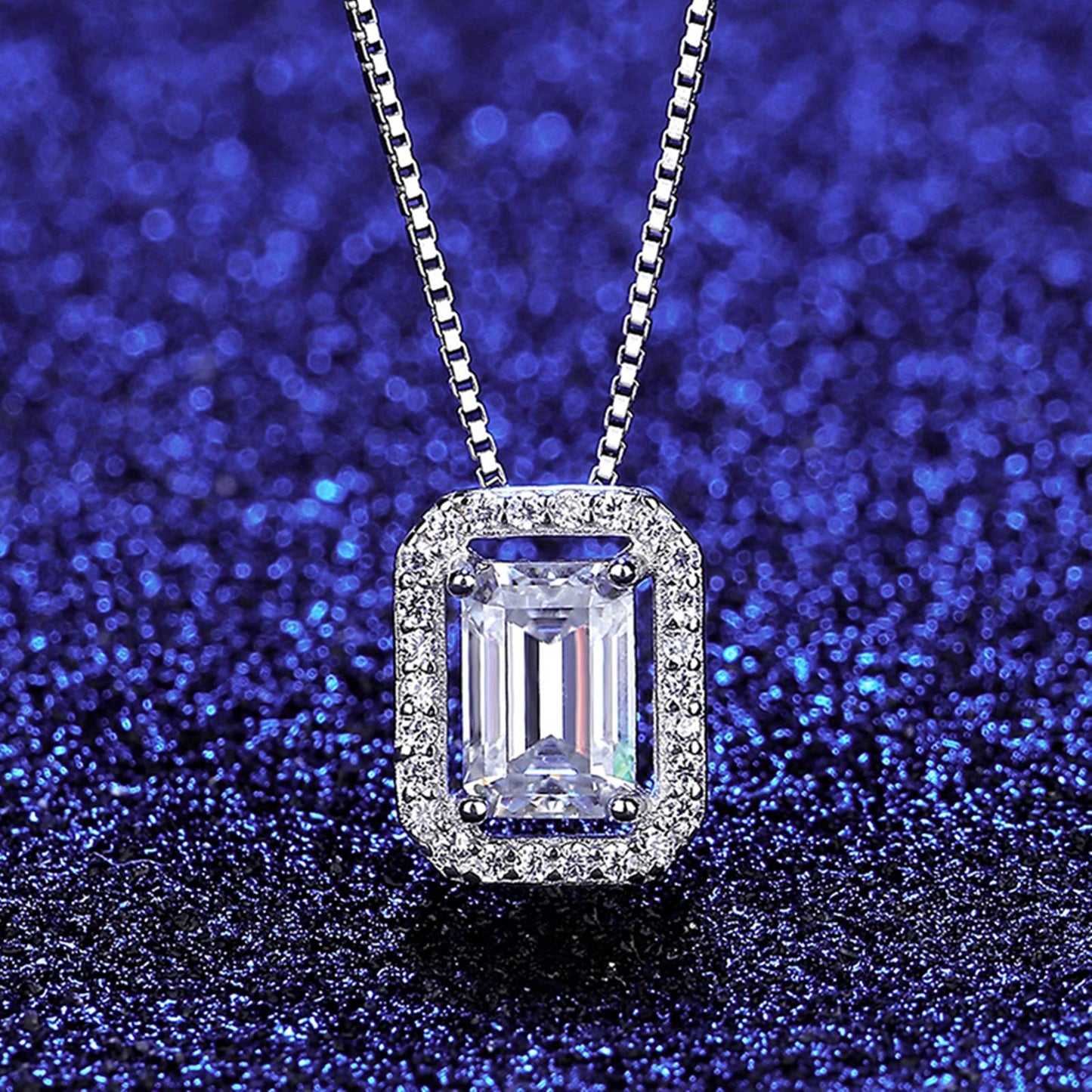 Colier din argint elegant rectangular cu moissanite cesini cadou