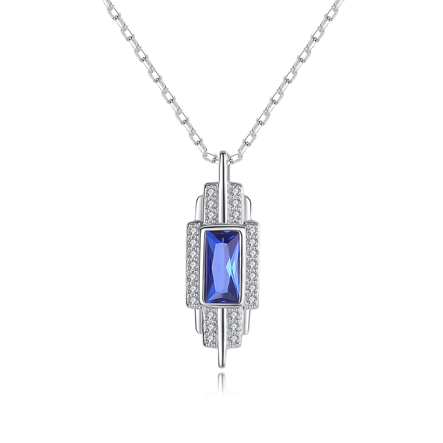 Colier din argint elegant rectangular cu safir albastru si cristale zirconiu cesini