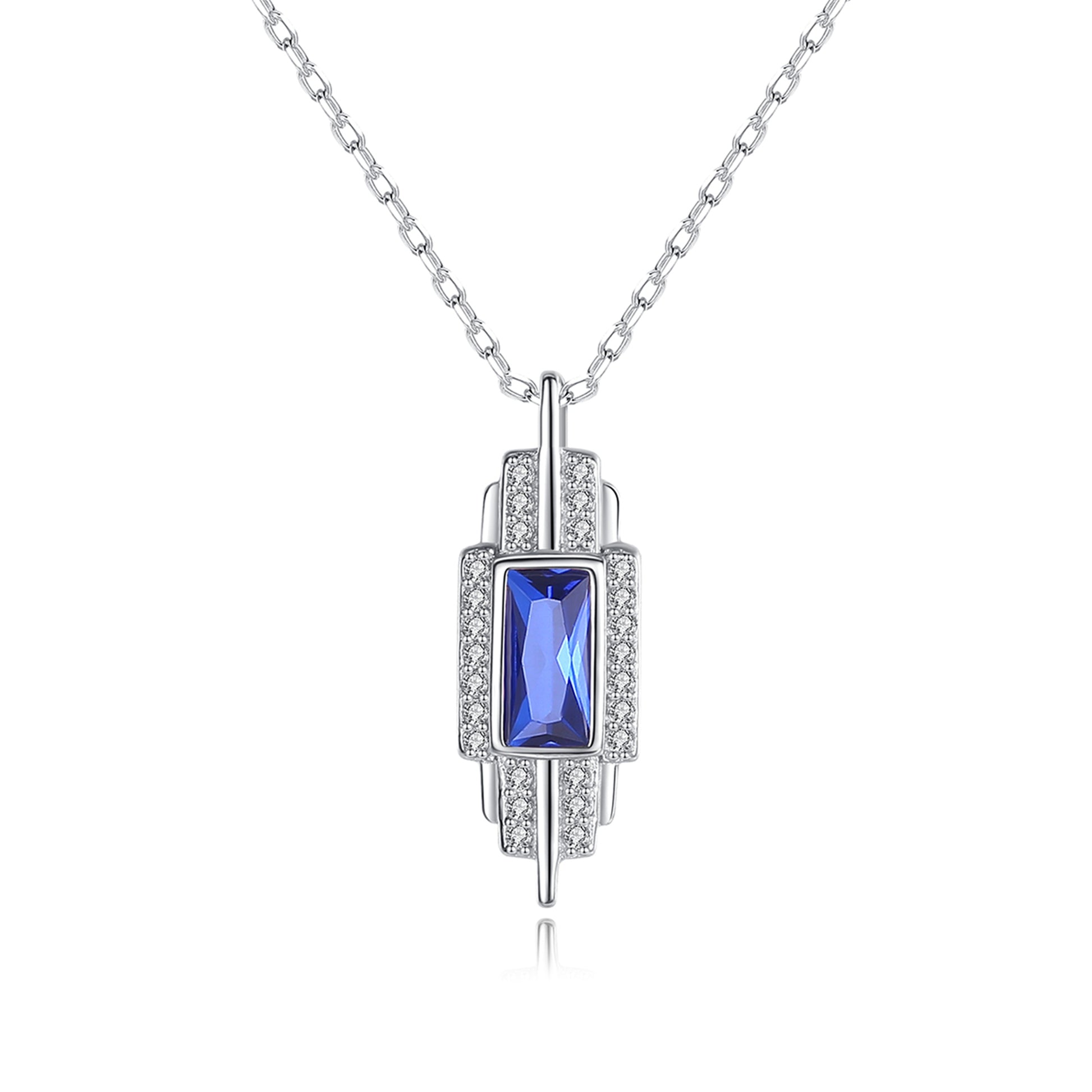 Colier din argint elegant rectangular cu safir albastru si cristale zirconiu cesini