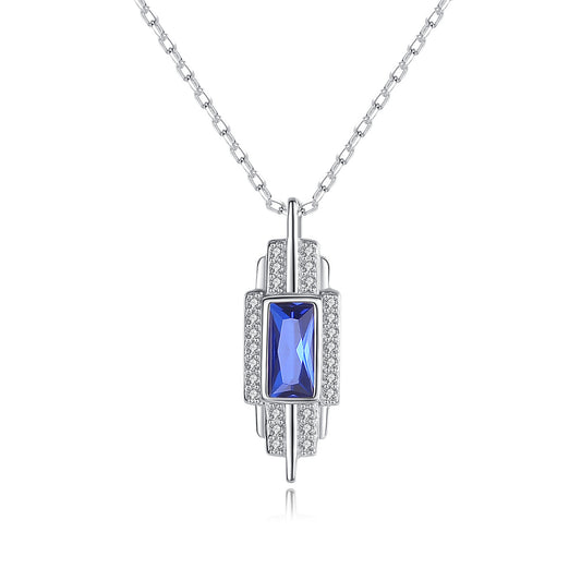 Colier din argint elegant rectangular cu safir albastru si cristale zirconiu cesini