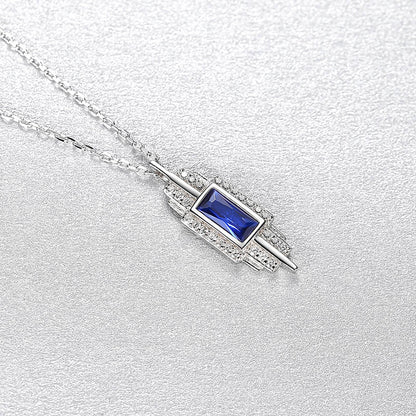 Colier din argint elegant rectangular cu safir albastru si cristale zirconiu cesini femei