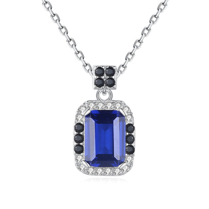 Colier din argint elegant rectangular cu safir albastru si cristale zirconiu cesini