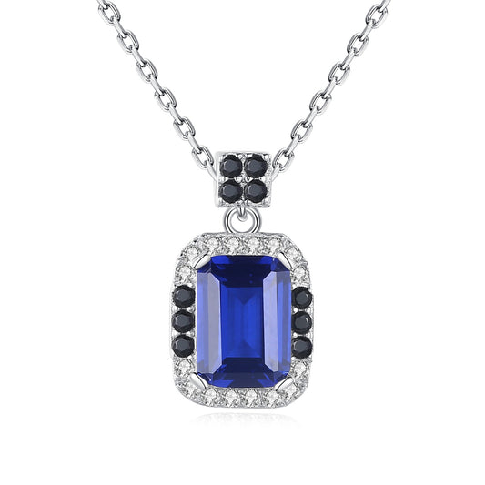 Colier din argint elegant rectangular cu safir albastru si cristale zirconiu cesini