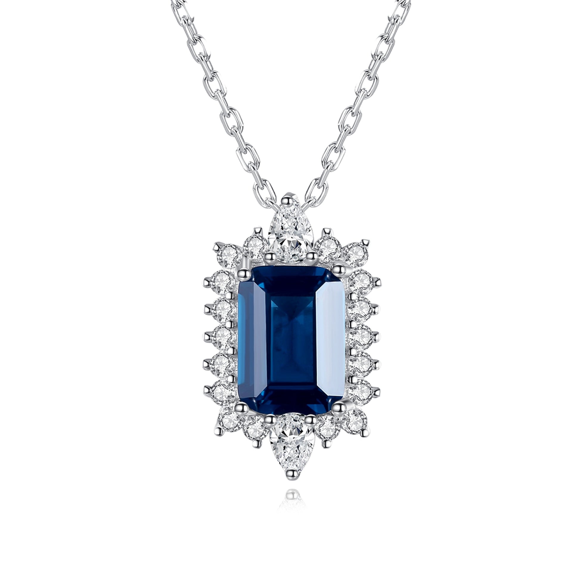 Colier din argint elegant rectangular cu safir albastru si cristale zirconiu cesini