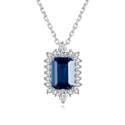 Colier din argint elegant rectangular cu safir albastru si cristale zirconiu cesini