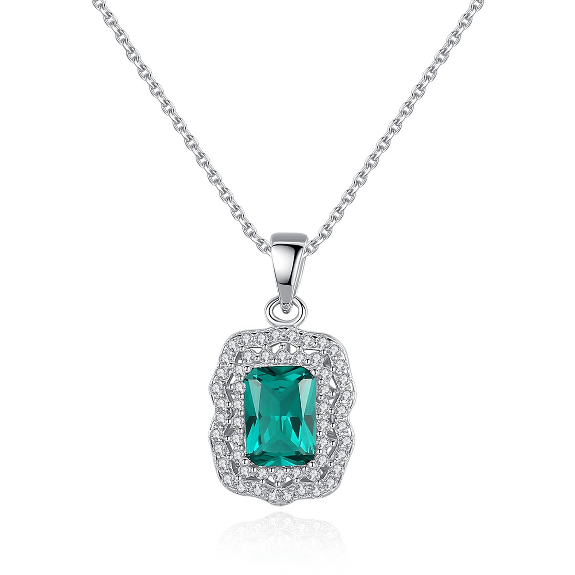 Colier din argint elegant rectangular cu smarald verde si cristale zirconiu cesini