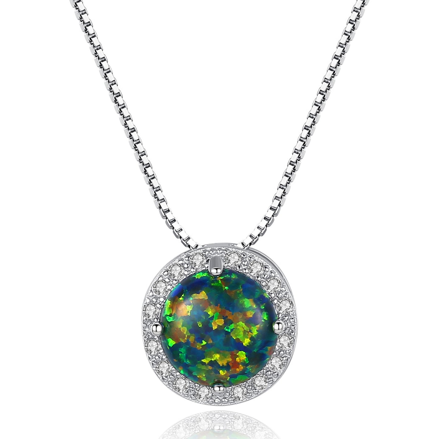 Colier din argint elegant rotund cu opal mistic si cristale zirconiu cesini