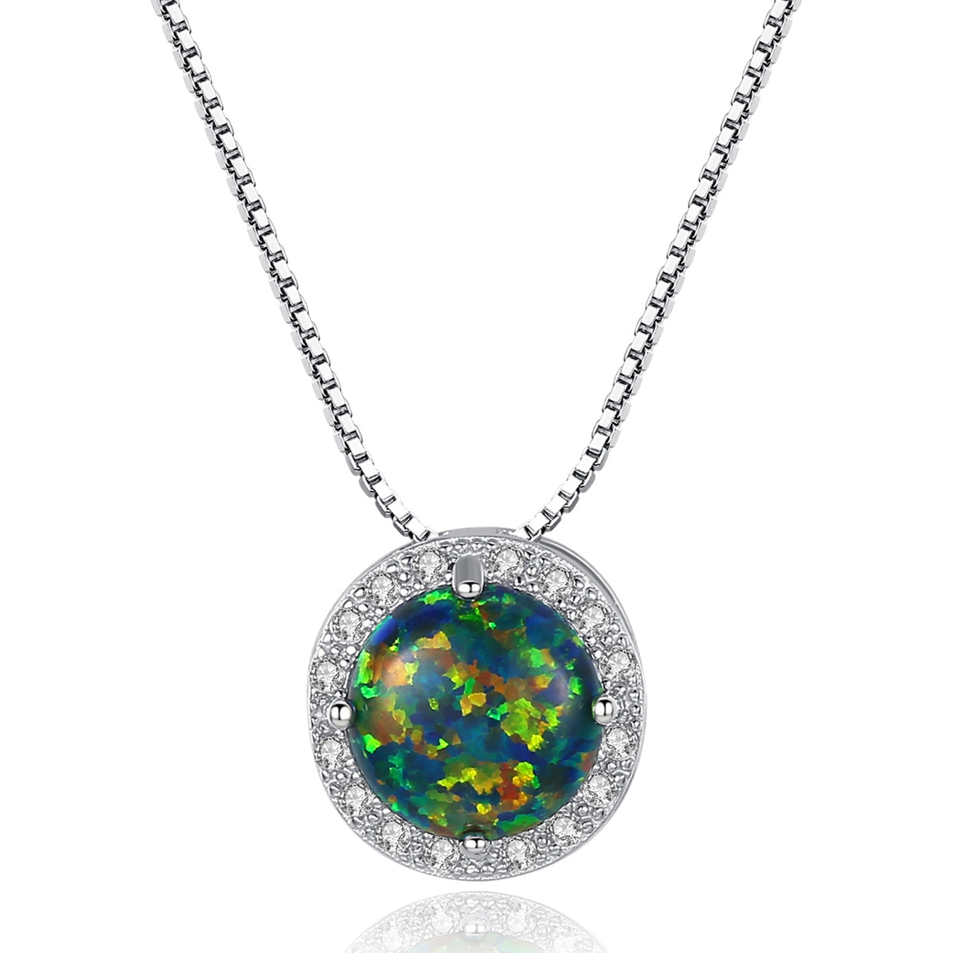 Colier din argint elegant rotund cu opal mistic si cristale zirconiu cesini