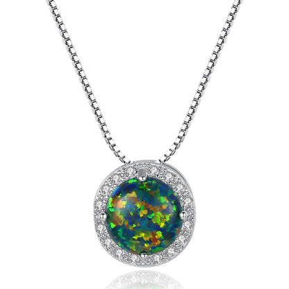 Colier din argint elegant rotund cu opal mistic si cristale zirconiu cesini