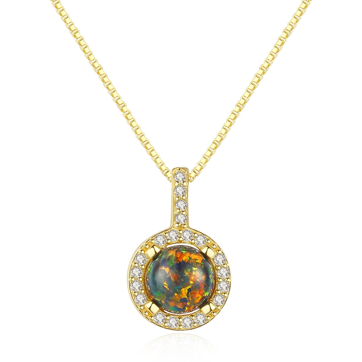 Colier din argint elegant rotund placat cu aur cu opal mistic si cristale zirconiu cesini