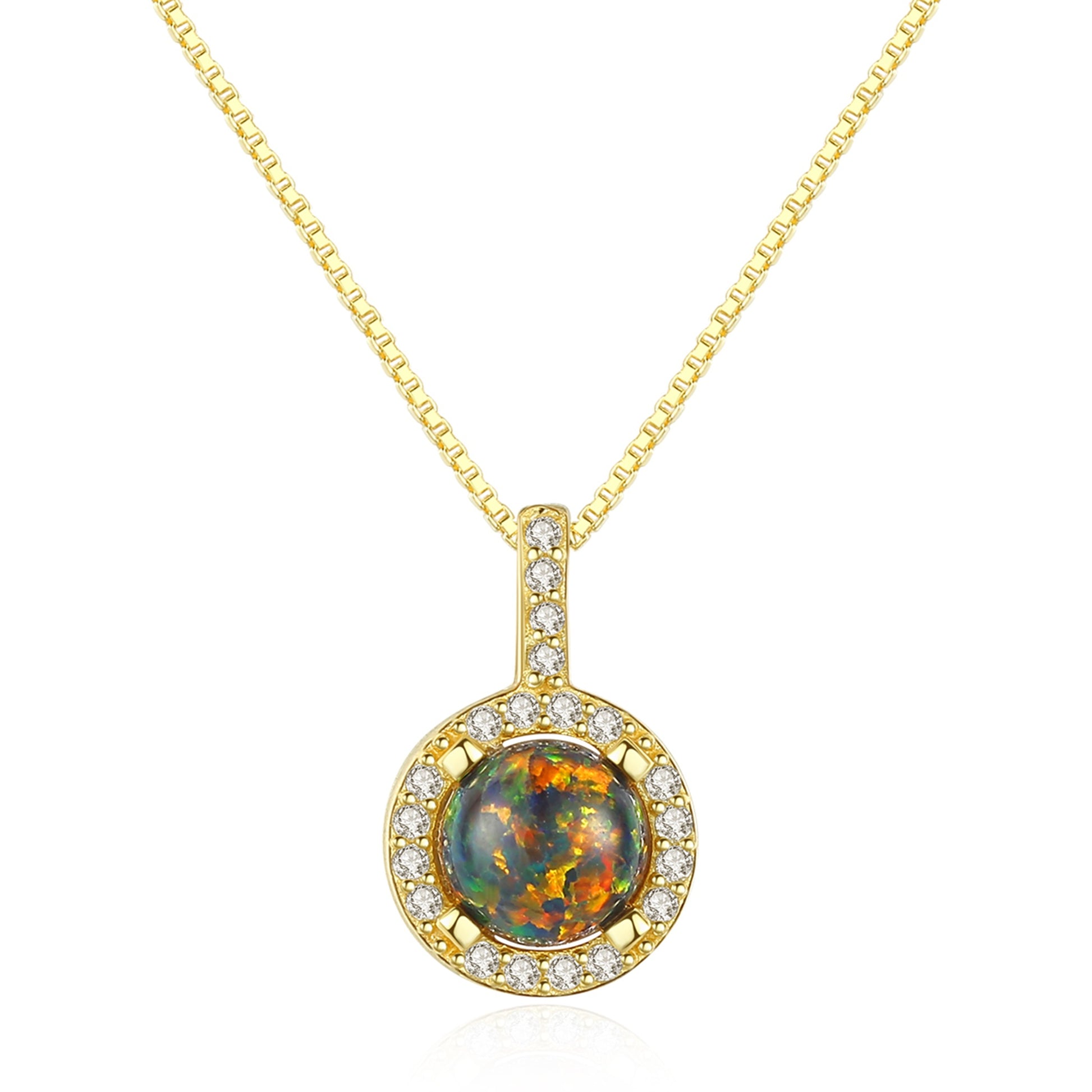 Colier din argint elegant rotund placat cu aur cu opal mistic si cristale zirconiu cesini