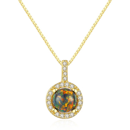 Colier din argint elegant rotund placat cu aur cu opal mistic si cristale zirconiu cesini