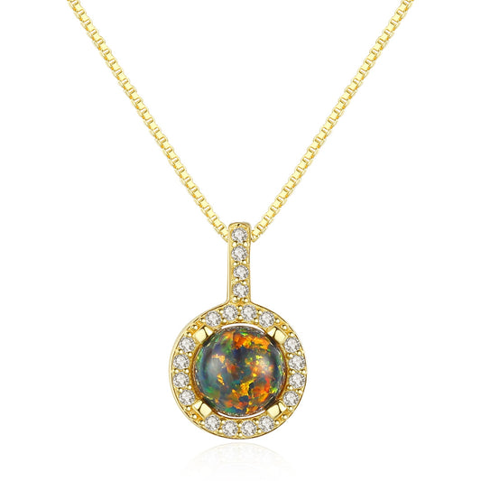 Colier din argint elegant rotund placat cu aur cu opal mistic si cristale zirconiu cesini