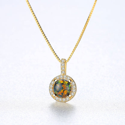 Colier din argint elegant rotund placat cu aur cu opal mistic si cristale zirconiu cesini cadou