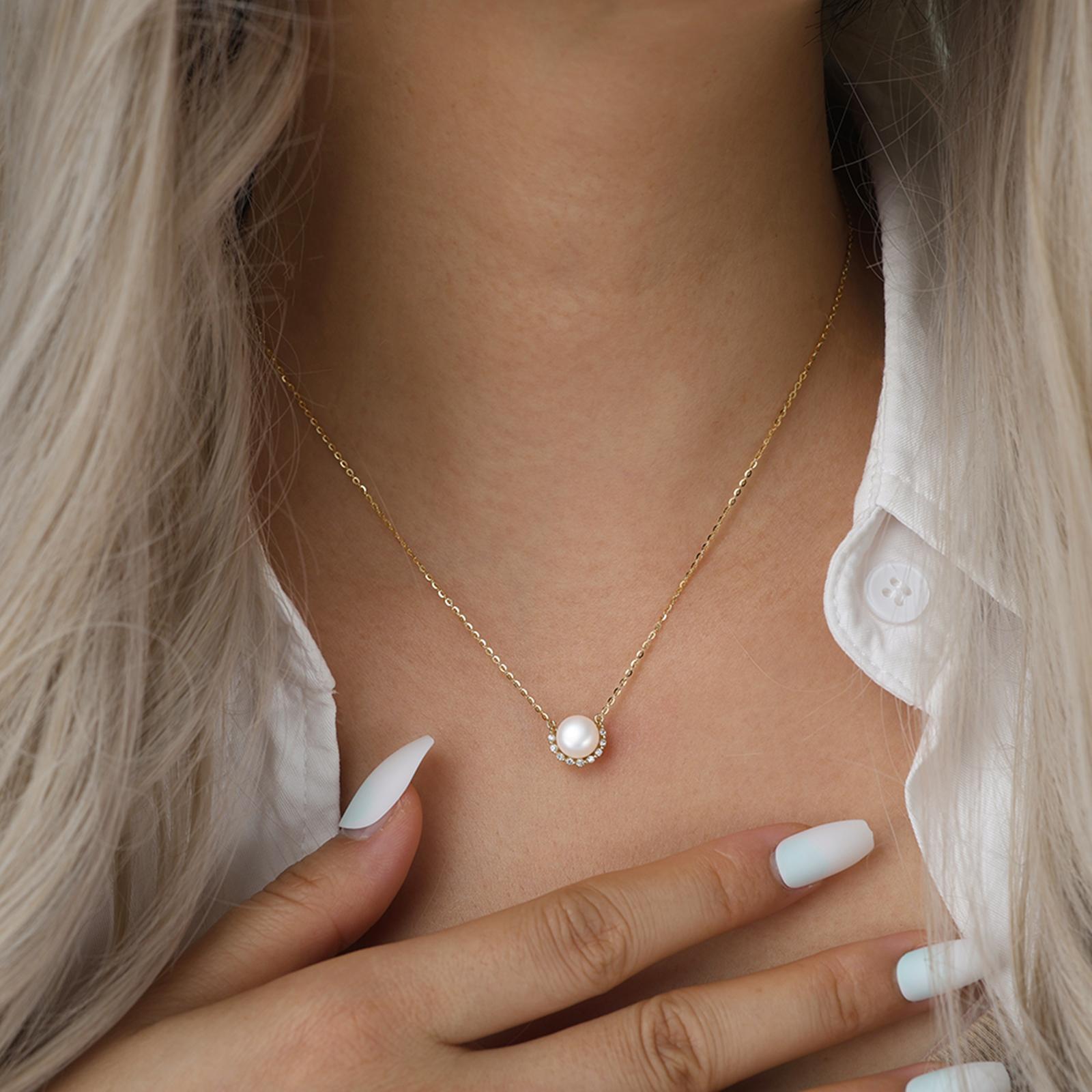 Colier din argint elegant placat cu aur cu perle naturale cesini femei