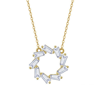 Colier din argint elegant placat cu aur rotund cu cristale zirconiu cesini