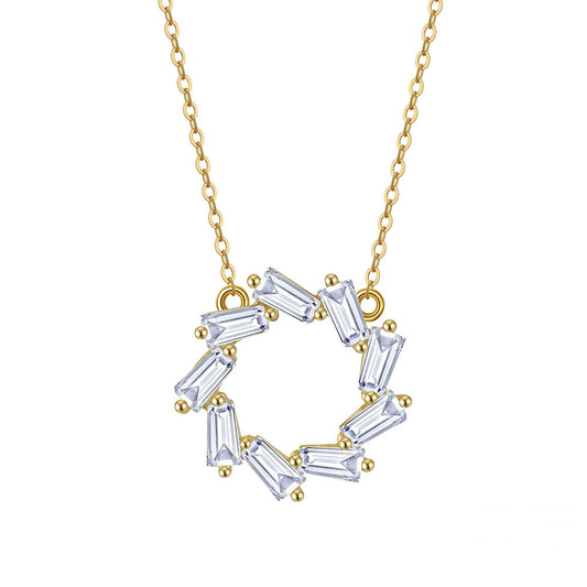 Colier din argint elegant placat cu aur rotund cu cristale zirconiu cesini