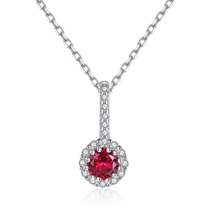 Colier din argint elegant rotund cu rubin rosu si cristale zirconiu cesini