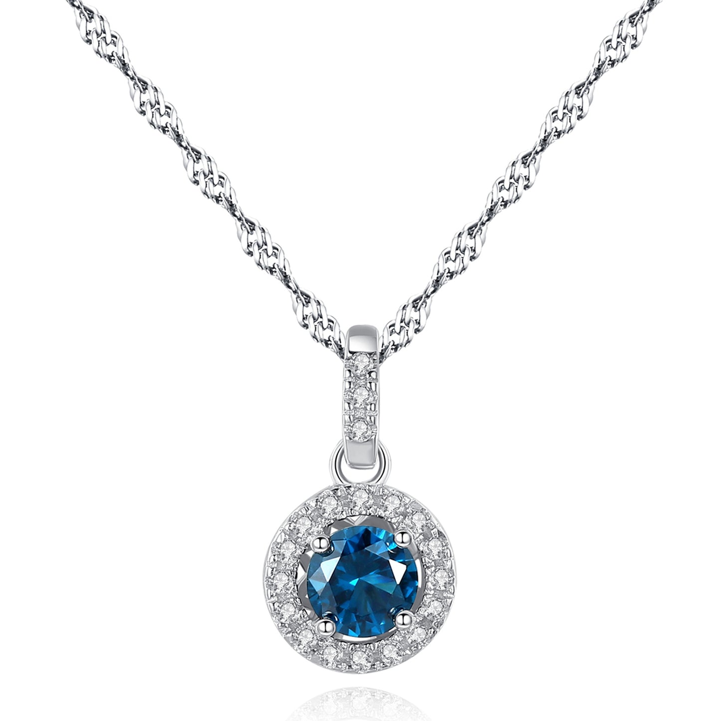 Colier din argint elegant rotund cu safir albastru si cristale zirconiu cesini