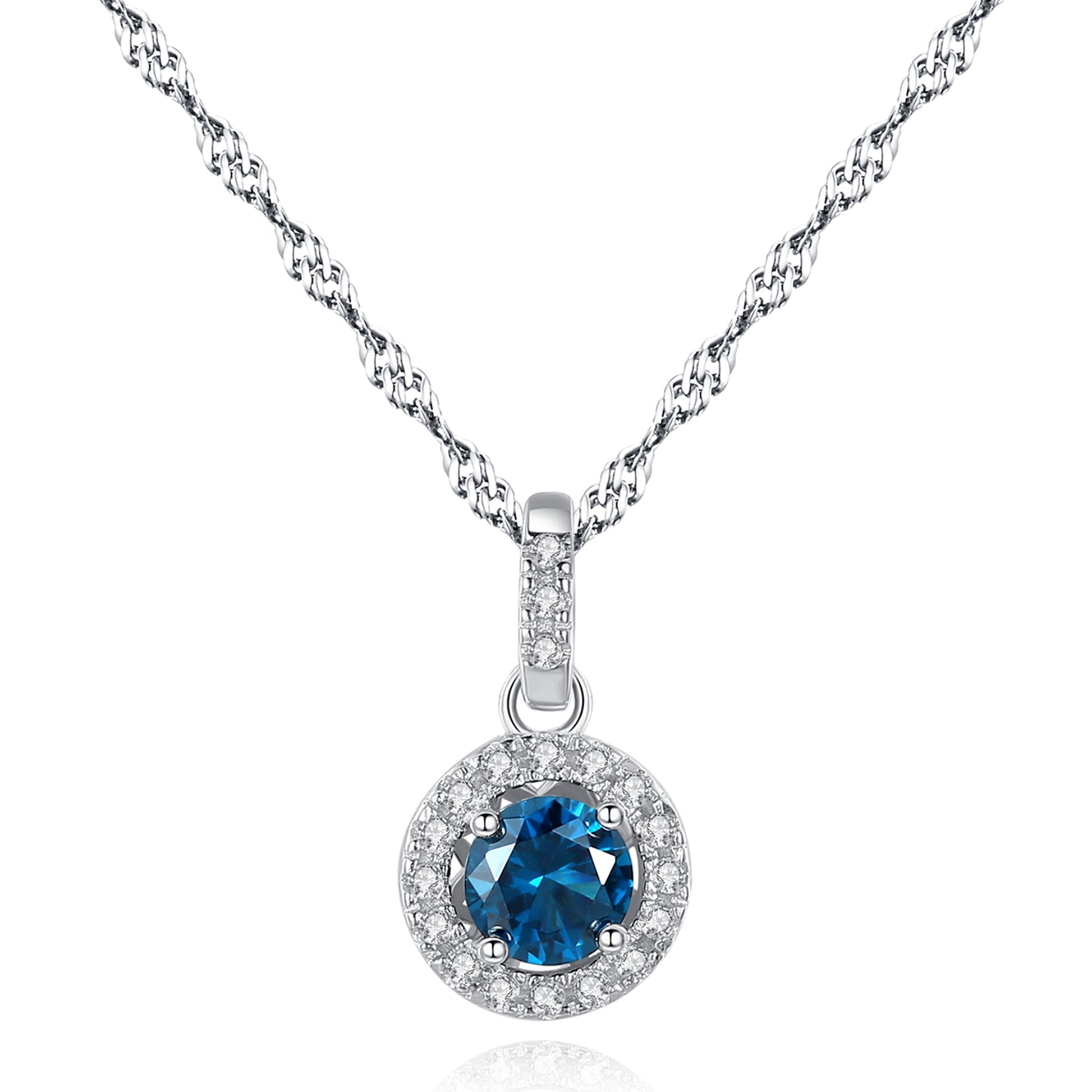 Colier din argint elegant rotund cu safir albastru si cristale zirconiu cesini