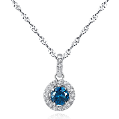 Colier din argint elegant rotund cu safir albastru si cristale zirconiu cesini